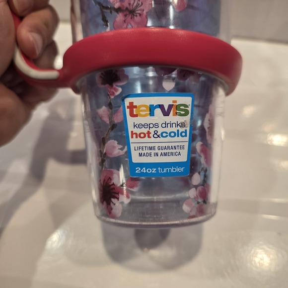 Tervis Insulated Tumbler Retired Cherry Blossoms 24 Ounce with Pink Lid & Handle - Picture 2 of 7